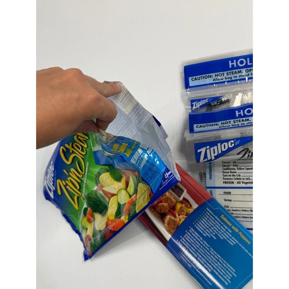 Ziploc‎ Zip n Steam Microwave Cooking Bags Blue Medium 5 Count Healthy Meals
